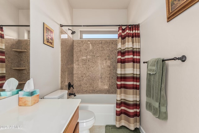 full bathroom with toilet, tile patterned floors, shower / bath combo, and vanity