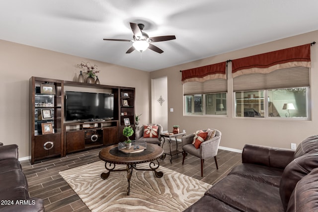 living room featuring ceiling fan