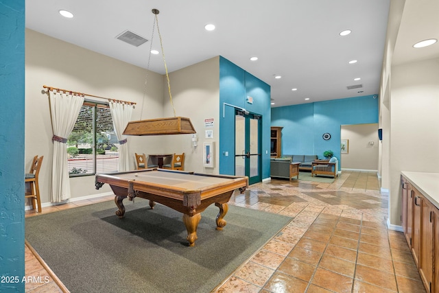 rec room featuring light tile patterned floors and billiards