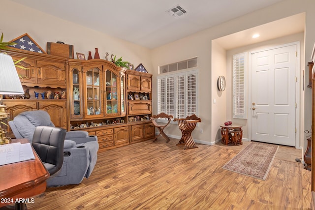 home office with light wood-type flooring