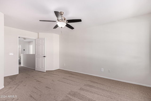 unfurnished room featuring carpet flooring and ceiling fan