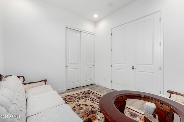 living room with light hardwood / wood-style flooring