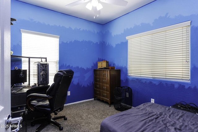 carpeted bedroom featuring a ceiling fan