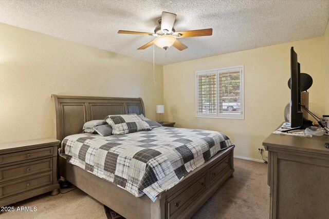 4333 E Desert Cactus St, Phoenix, AZ 85032 - bedroom featuring light colored carpet, a textured ceiling, ceiling fan, and baseboards