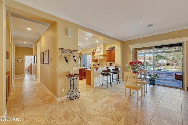 interior space with ornamental molding