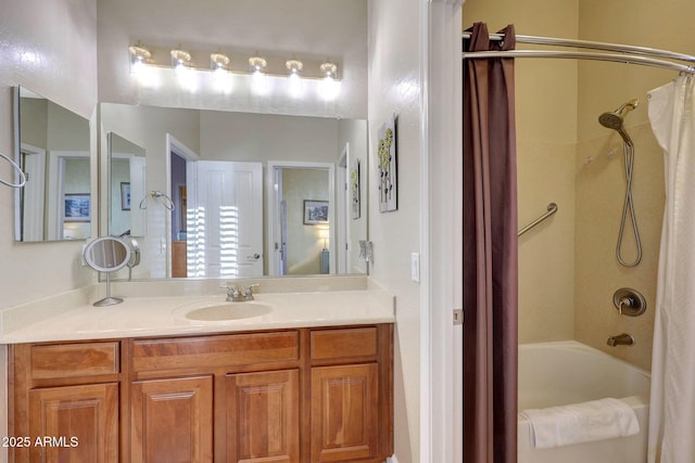 bathroom with vanity and shower / bath combo