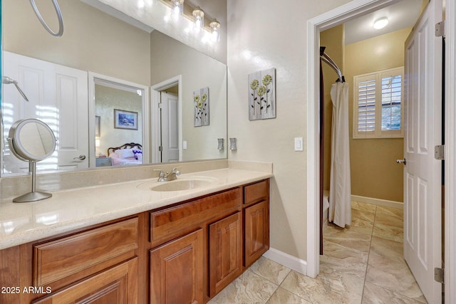 bathroom with vanity and a shower with curtain