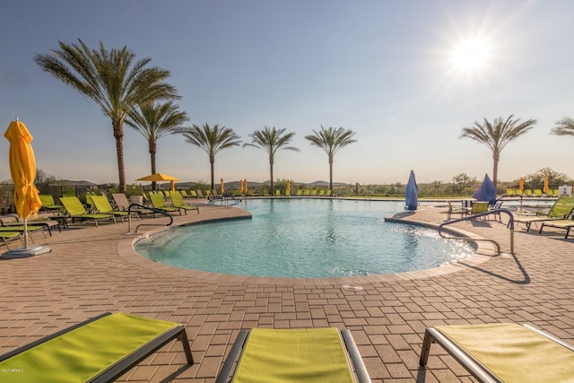 view of swimming pool featuring a patio