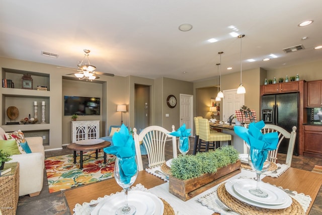 living room with ceiling fan