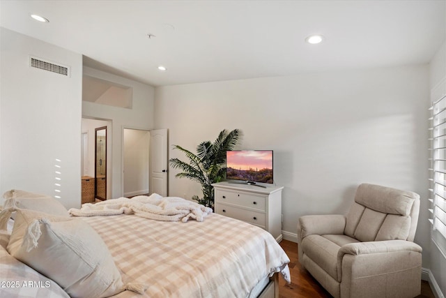 10239 E Salt Bush Dr, Scottsdale, AZ 85255 - bedroom with recessed lighting, baseboards, dark wood-style flooring, and visible vents