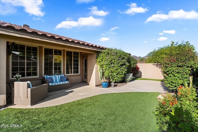 10239 E Salt Bush Dr, Scottsdale, AZ 85255 - view of yard with a patio area, fence, and an outdoor hangout area
