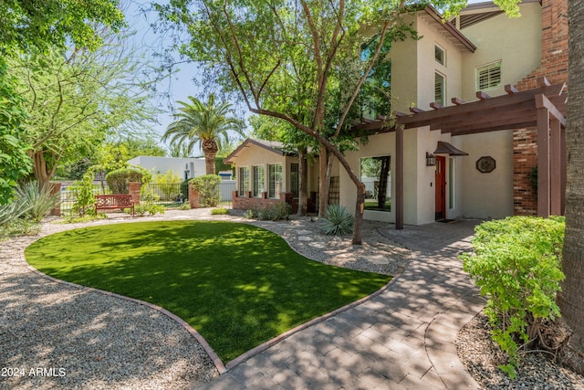 exterior space with a pergola