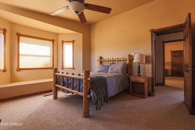 bedroom with carpet floors and ceiling fan