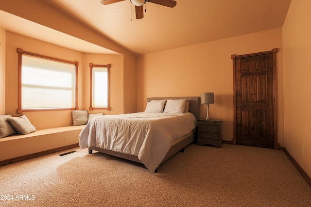 bedroom featuring carpet flooring and ceiling fan