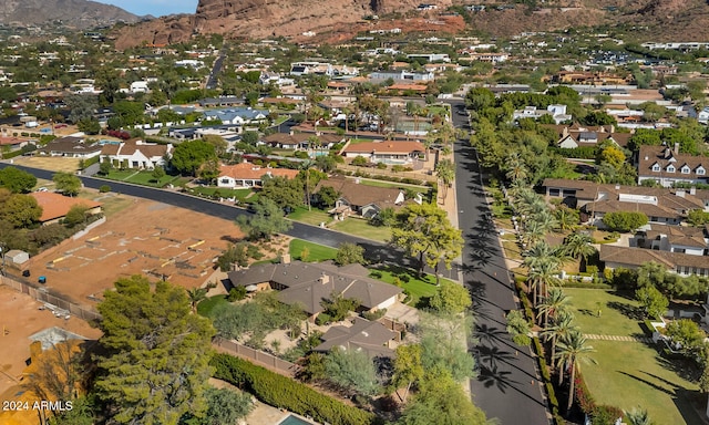 drone / aerial view featuring a mountain view