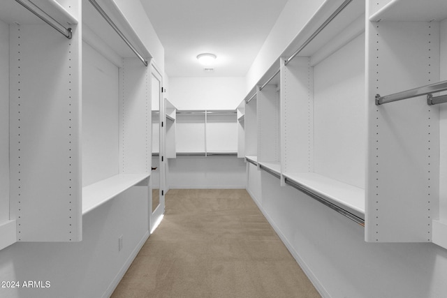 walk in closet with light carpet