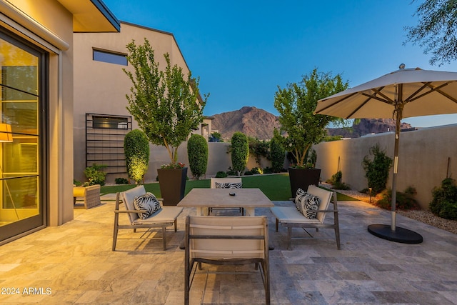 view of patio featuring a mountain view