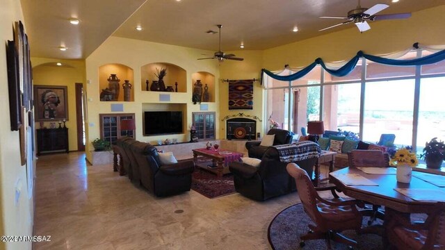 living room with ceiling fan