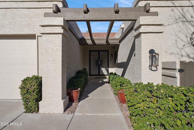 property entrance with a garage