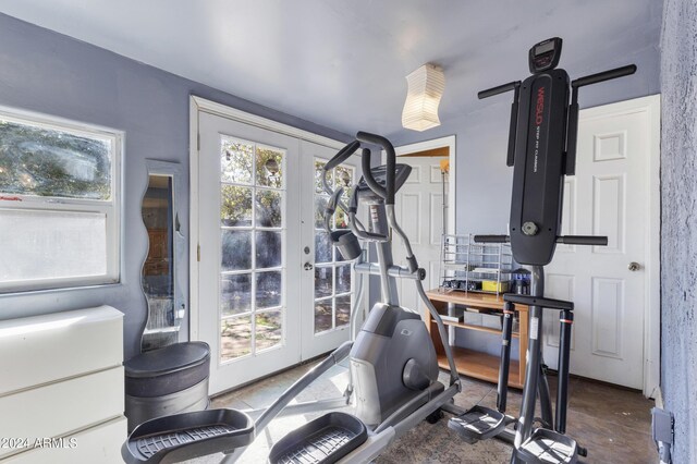 workout area featuring french doors