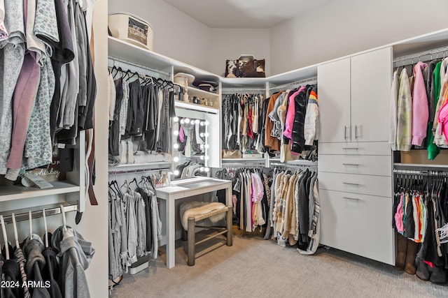 spacious closet with light colored carpet