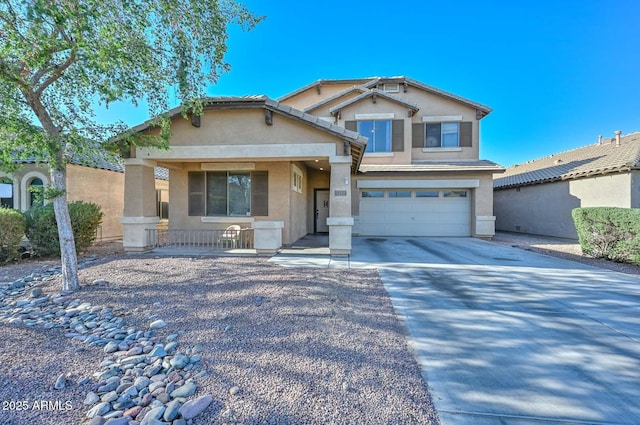 16112 W Durango St, Goodyear, AZ 85338 - craftsman house with an attached garage, stucco siding, concrete driveway, and a porch