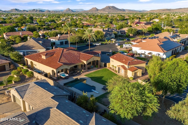 aerial view with a residential view and a mountain view