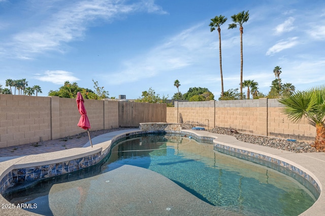 view of swimming pool featuring a fenced in pool and a fenced backyard