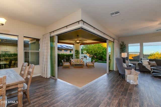 interior space featuring ceiling fan