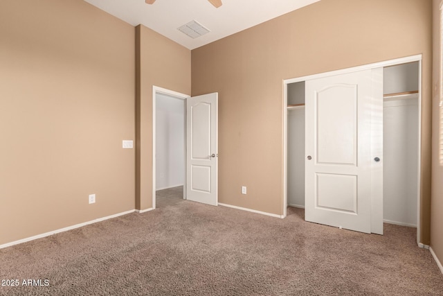 41804 W Carlisle Ln, Maricopa, AZ 85138 - unfurnished bedroom featuring carpet floors, baseboards, a closet, and ceiling fan