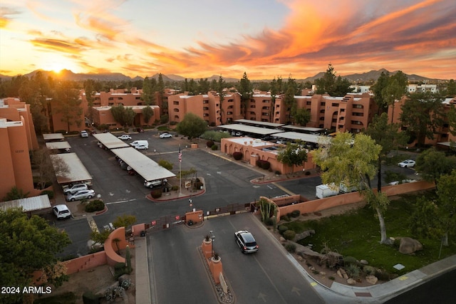 view of aerial view at dusk