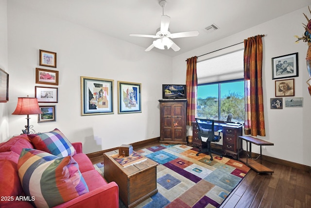 8154 E Tecolote Cir, Scottsdale, AZ 85266 - living area featuring hardwood / wood-style flooring, a ceiling fan, and a desk