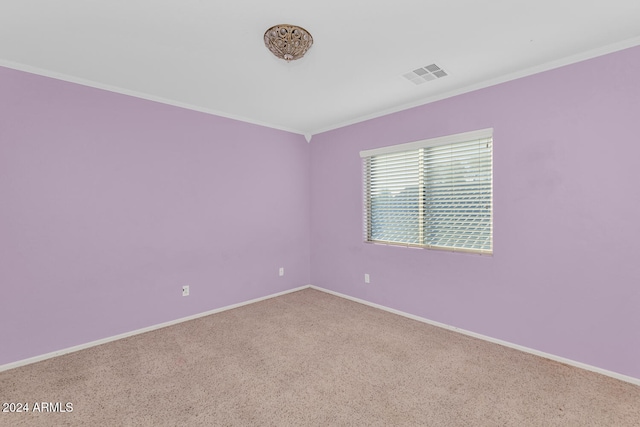 carpeted spare room with ornamental molding