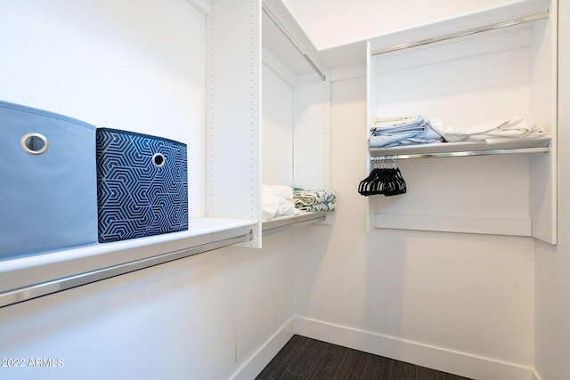 spacious closet with dark wood-style floors