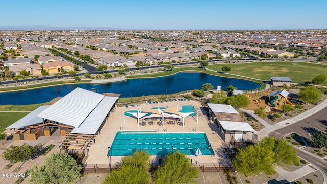 23042 E Excelsior Ave, Queen Creek, AZ 85142 - aerial view of residential area with a pool and a large body of water
