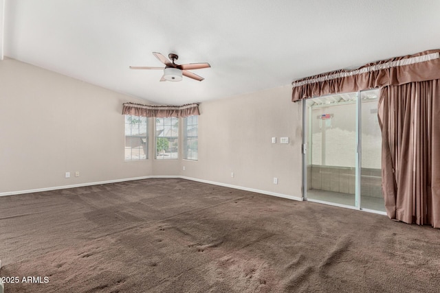 5901 E Leonora St, Mesa, AZ 85215 - carpeted empty room featuring baseboards, vaulted ceiling, and ceiling fan