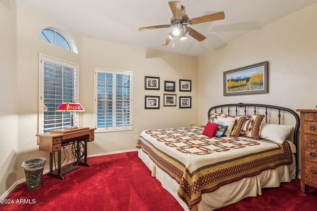 bedroom featuring carpet flooring and ceiling fan