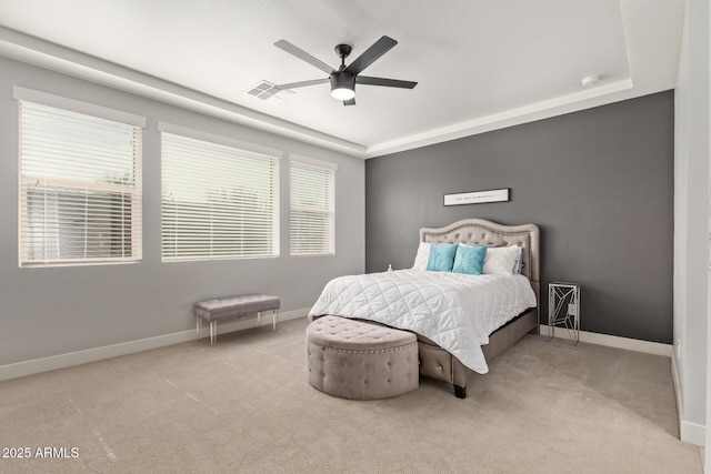 6931 W Spur Dr, Peoria, AZ 85383 - bedroom with carpet flooring, baseboards, a ceiling fan, and a tray ceiling