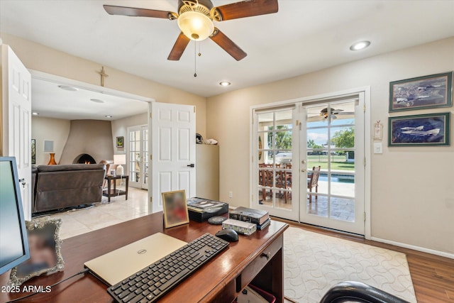 14401 N Coral Gables Dr, Phoenix, AZ 85023 - office with recessed lighting, baseboards, ceiling fan, and light wood-type flooring
