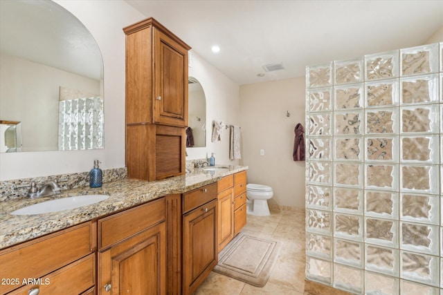 14401 N Coral Gables Dr, Phoenix, AZ 85023 - bathroom with a sink, tile patterned flooring, double vanity, toilet, and visible vents