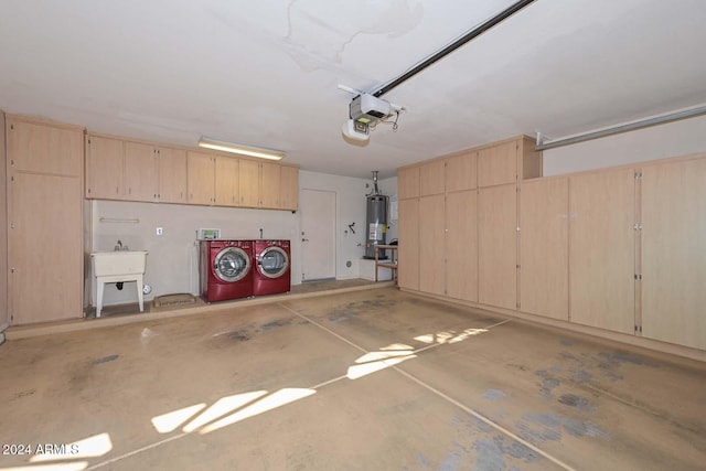 garage featuring gas water heater and sink