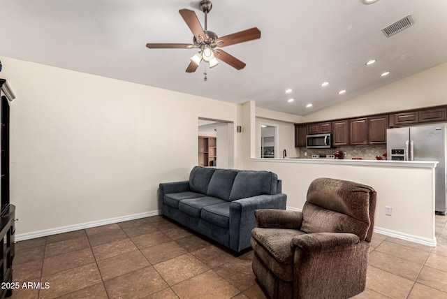 937 N Marble St, Gilbert, AZ 85234 - living area with recessed lighting, a ceiling fan, vaulted ceiling, and baseboards