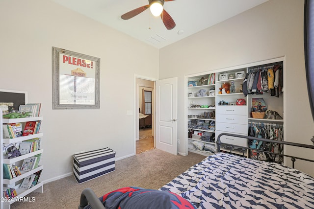 bedroom featuring carpet flooring and ceiling fan