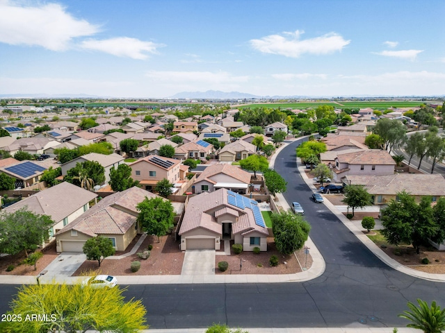 bird's eye view featuring a mountain view and a residential view