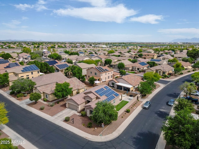 bird's eye view featuring a residential view and a mountain view