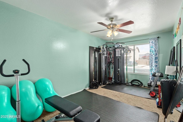 4331 E Redwood Ln, Phoenix, AZ 85048 - exercise room with a ceiling fan, carpet floors, and a textured wall