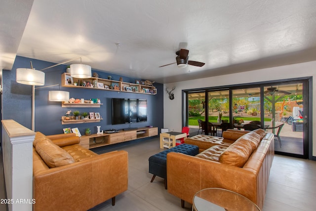 7102 E Kalil Dr, Scottsdale, AZ 85254 - living room with a ceiling fan and light tile patterned floors