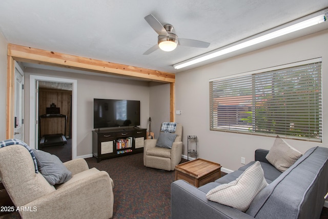 7102 E Kalil Dr, Scottsdale, AZ 85254 - living area with carpet flooring, ceiling fan, and baseboards