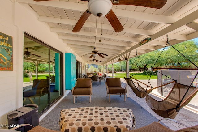 7102 E Kalil Dr, Scottsdale, AZ 85254 - view of patio / terrace with ceiling fan and outdoor lounge area