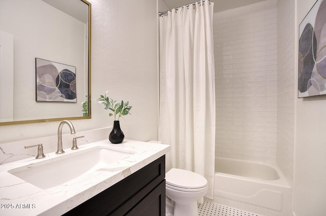 7214 E Rustling Pass, Scottsdale, AZ 85255 - bathroom with vanity, toilet, shower / bath combo, and tile patterned flooring